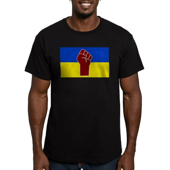 CafePress - Ukrainian Flag With Fist T Shirt - Men's Fitted T-Shirt