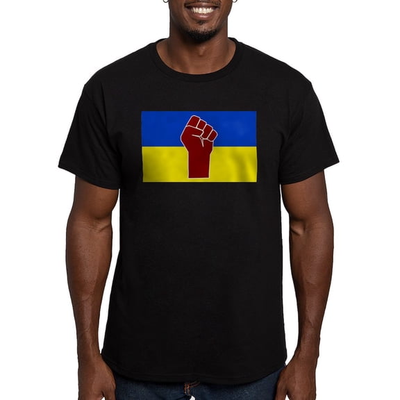 CafePress - Ukrainian Flag With Fist T Shirt - Men's Fitted T-Shirt