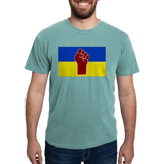 CafePress - Ukrainian Flag With Fist T Shirt - Mens Comfort Colors Shirt