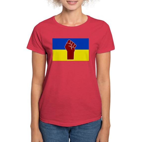 CafePress - Ukrainian Flag With Fist T Shirt - Women's Traditional Fit Dark T-Shirt