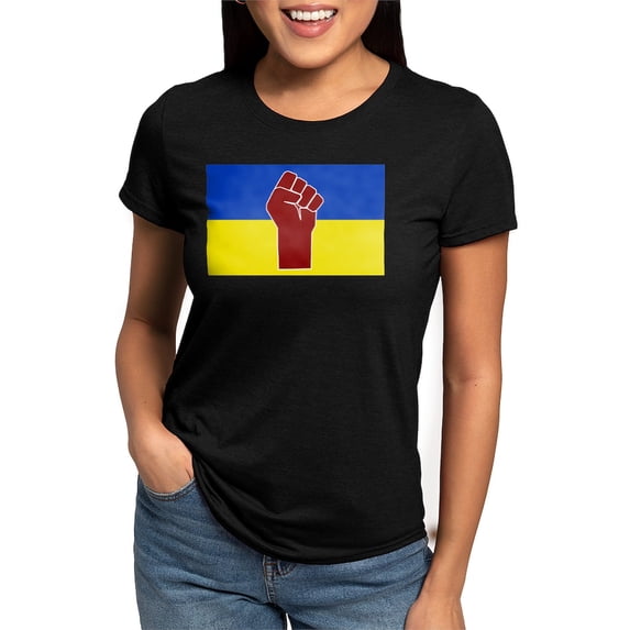 CafePress - Ukrainian Flag With Fist T Shirt - Womens Tri-blend T-Shirt