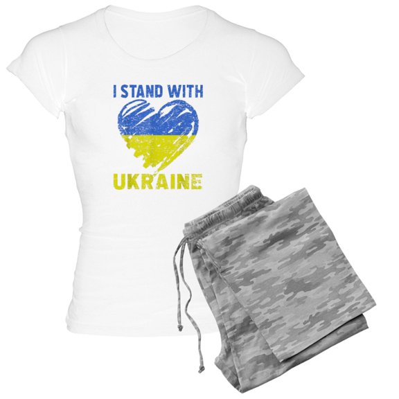 CafePress - Ukrainian Lover I Stand With Ukraine Heart Pajamas - Women's Short Sleeve Print T-Shirt and Pants Light Cotton Pajama Set