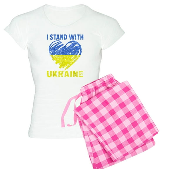 CafePress - Ukrainian Lover I Stand With Ukraine Heart Pajamas - Women's Short Sleeve Print T-Shirt and Pants Light Cotton Pajama Set