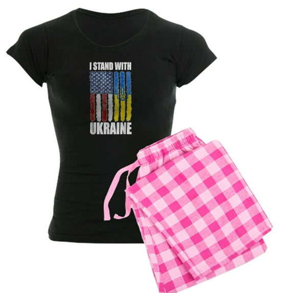 CafePress - Ukrainian Lover I Stand With Ukraine Pajamas - Women's Short Sleeve Print T-Shirt and Pants Dark Cotton Pajama Set