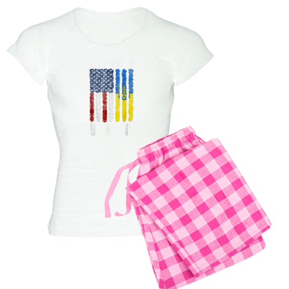 CafePress - Ukrainian Lover I Stand With Ukraine Pajamas - Women's Short Sleeve Print T-Shirt and Pants Light Cotton Pajama Set