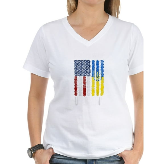CafePress - Ukrainian Lover I Stand With Ukraine T Shirt - Womens Cotton V-Neck T-shirt