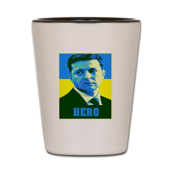 CafePress - Ukrainian President Zelenskyy Ukraine F - White/Black Shot Glass, Unique and Funny Shot Glass
