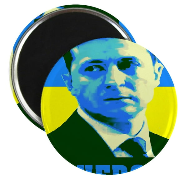 CafePress - Ukrainian President Zelenskyy Ukraine Flag Magnets - 2.25" Round Magnet, Refrigerator Magnet, Button Magnet Style