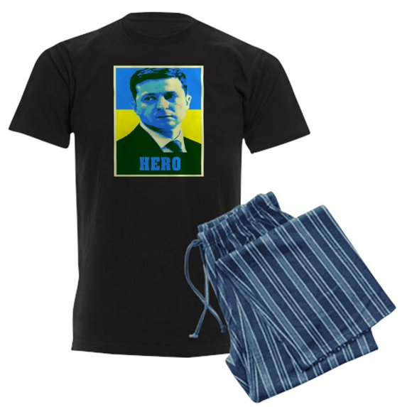 CafePress - Ukrainian President Zelenskyy Ukraine Flag Pajamas - Men's Dark Loose Fit Cotton Pajama Set
