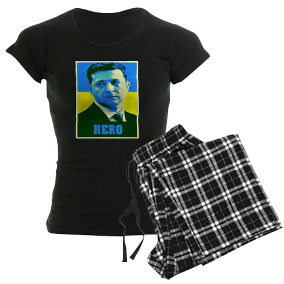 CafePress - Ukrainian President Zelenskyy Ukraine Flag Pajamas - Women's Short Sleeve Print T-Shirt and Pants Dark Cotton Pajama Set