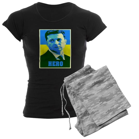CafePress - Ukrainian President Zelenskyy Ukraine Flag Pajamas - Women's Short Sleeve Print T-Shirt and Pants Dark Cotton Pajama Set