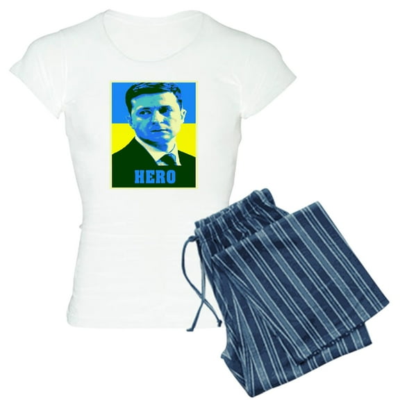 CafePress - Ukrainian President Zelenskyy Ukraine Flag Pajamas - Women's Short Sleeve Print T-Shirt and Pants Light Cotton Pajama Set