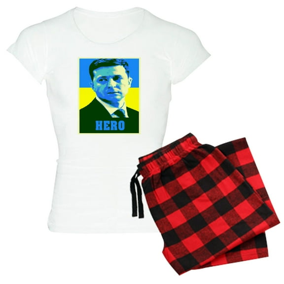 CafePress - Ukrainian President Zelenskyy Ukraine Flag Pajamas - Women's Short Sleeve Print T-Shirt and Pants Light Cotton Pajama Set