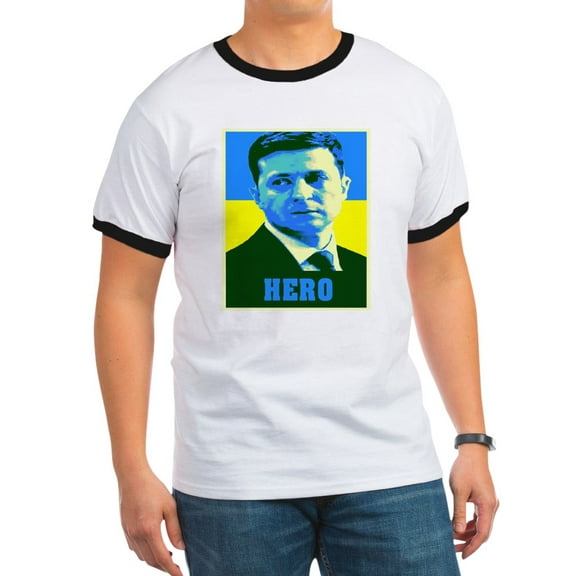 CafePress - Ukrainian President Zelenskyy Ukraine Flag T Shirt - 100% Cotton Ringed T-Shirt