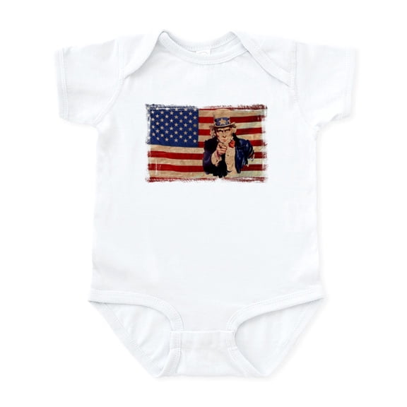 CafePress - Uncle Sam Pointing Retro Distressed Body Suit - Baby Light Bodysuit, Size Newborn - 24 Months