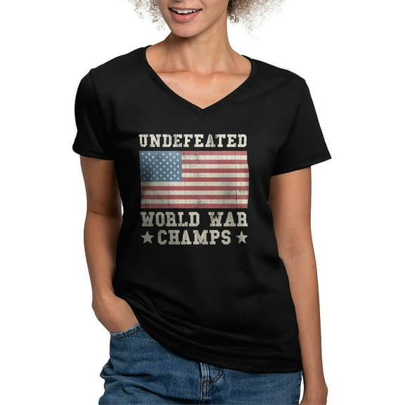 CafePress - Undefeated World War C Women's V Neck Dark T Shirt - Women's V-Neck Dark T-Shirt