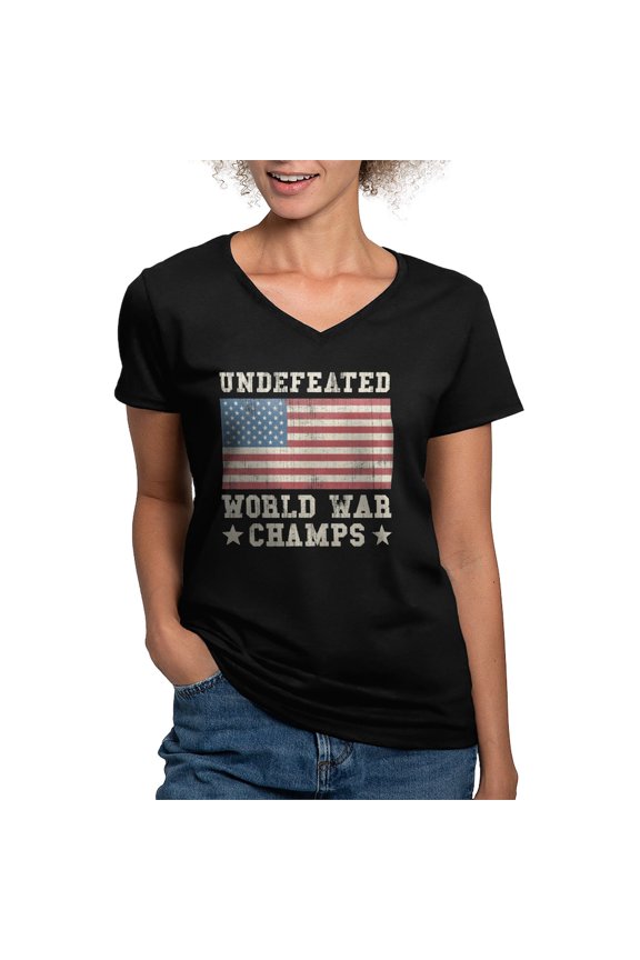 - Undefeated World War C Women's V Neck Dark T Shirt - Women's V-Neck Dark T-Shirt