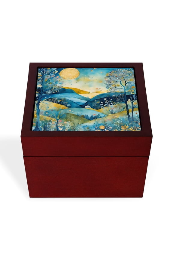 - Under A Blue Sky - Keepsake Box, Finished Hardwood Jewelry Box, Velvet Lined Memento Box