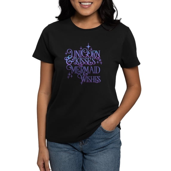 CafePress - Unicorn Kisses And Mermaid Wishes Women's Value T Shirt - Women's Traditional Fit Dark T-Shirt