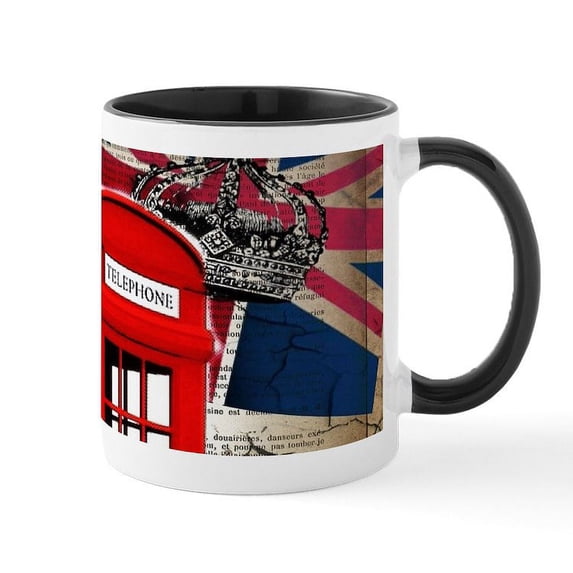 CafePress - Union Jack Telephone Booth Mugs - 11 oz Ceramic Mug - Novelty Coffee Tea Cup