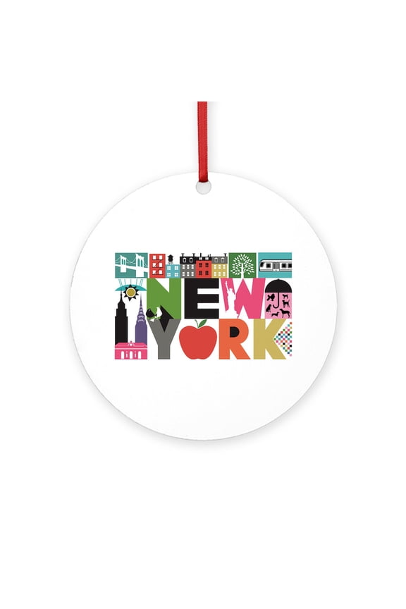 - Unique New York Block By Block - Round Wood Ornament 4"