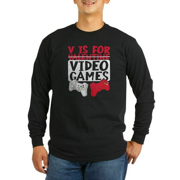 CafePress - V Is For Video Games Valentine Long Sleeve T Shirt - Long Sleeve Dark T-Shirt