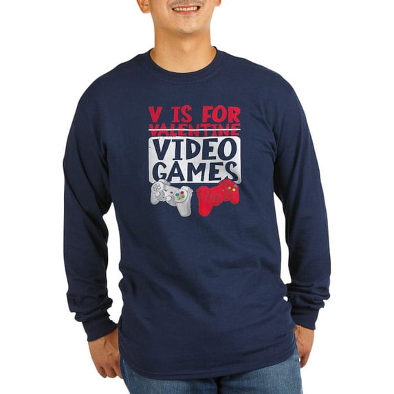 CafePress - V Is For Video Games Valentine Long Sleeve T Shirt - Long Sleeve Dark T-Shirt