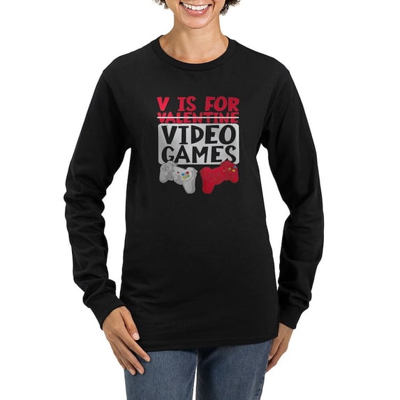 CafePress - V Is For Video Games Valentine Long Sleeve T Shirt - Women's Long Sleeve Graphic Tee Casual Fit