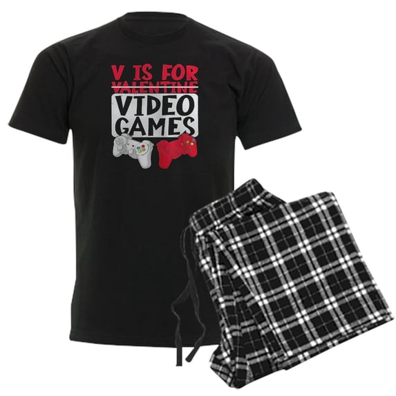 CafePress - V Is For Video Games Valentines Day Gamer Pajamas - Men's Dark Loose Fit Cotton Pajama Set