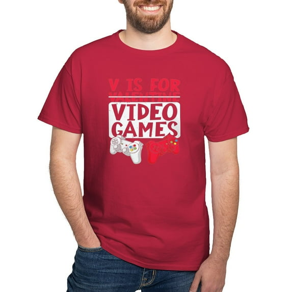 CafePress - V Is For Video Games Valentines Day Gamer T Shirt - Men's Classic Graphic Cotton T-Shirt