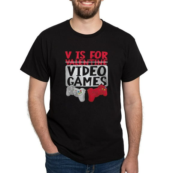 CafePress - V Is For Video Games Valentines Day Gamer T Shirt - Men's Classic Graphic Cotton T-Shirt