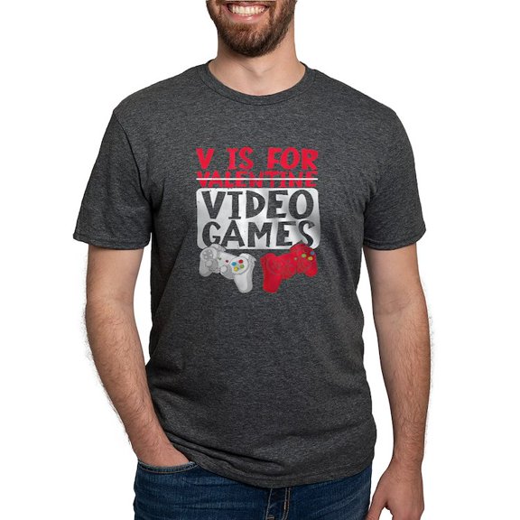 CafePress - V Is For Video Games Valentines Day Gamer T Shirt - Mens Tri-blend T-Shirt