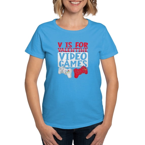 CafePress - V Is For Video Games Valentines Day Gamer T Shirt - Women's Traditional Fit Dark T-Shirt