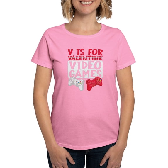 CafePress - V Is For Video Games Valentines Day Gamer T Shirt - Women's Traditional Fit Dark T-Shirt