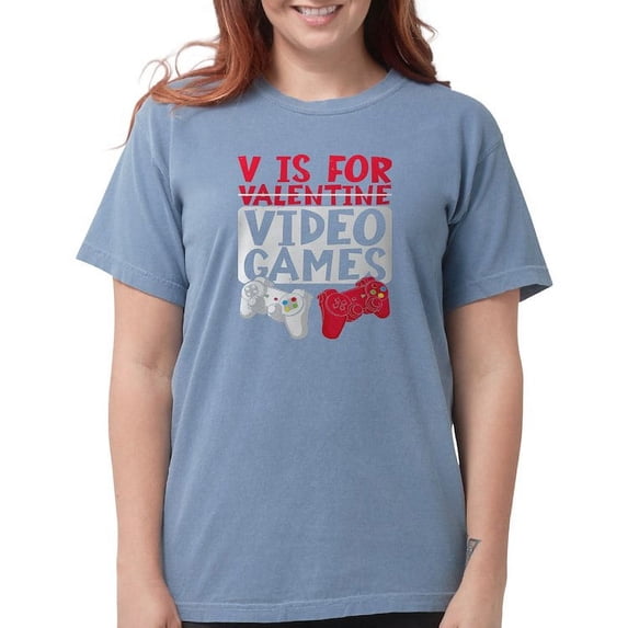 CafePress - V Is For Video Games Valentines Day Gamer T Shirt - Womens Comfort Colors® Shirt