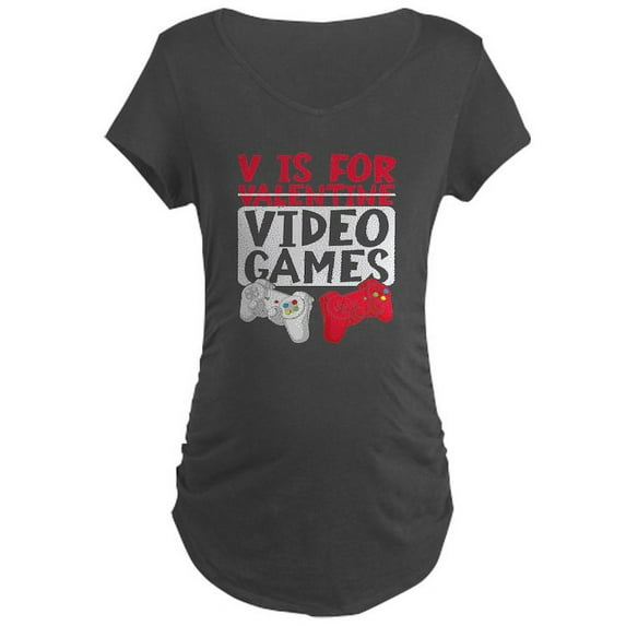 CafePress - V Is For Video Games Valentines Maternity T Shirt - Maternity Dark T-Shirt