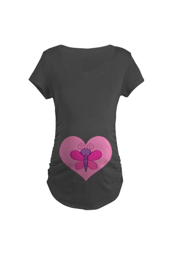 - Valentine Butterfly Heart Maternity T Shirt - Maternity Dark T-Shirt