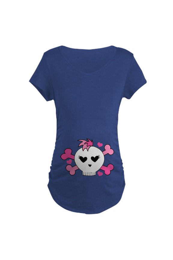 - Valentine Skull Rocker Maternity T Shirt - Maternity Dark T-Shirt