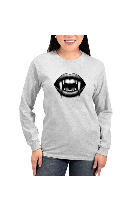 - Vampire Bite Long Sleeve T Shirt - Women's Long Sleeve Graphic Casual T-Shirt