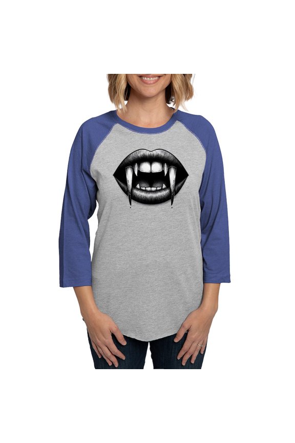 - Vampire Bite Long Sleeve T Shirt - Womens Baseball Tee
