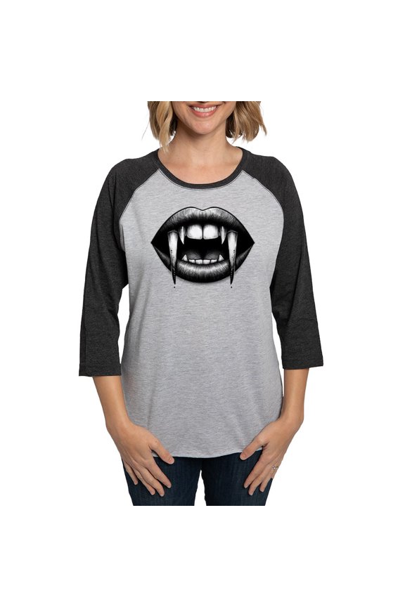 - Vampire Bite Long Sleeve T Shirt - Womens Baseball Tee
