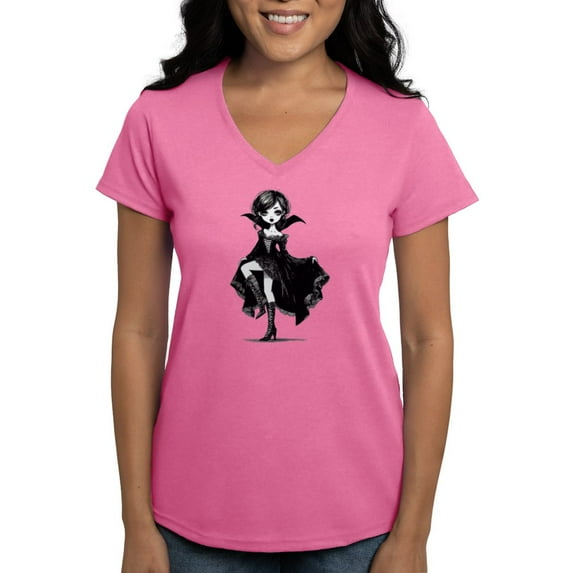 CafePress - Vampire Girl T Shirt - Women's V-Neck Dark T-Shirt