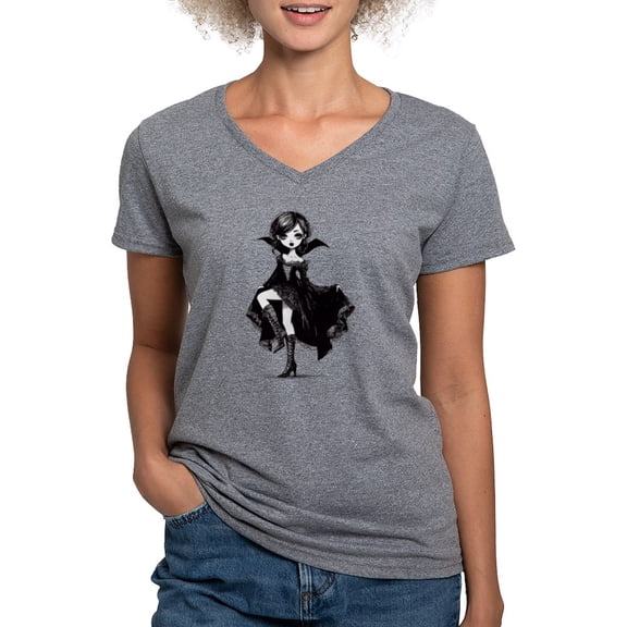 CafePress - Vampire Girl T Shirt - Women's V-Neck Dark T-Shirt
