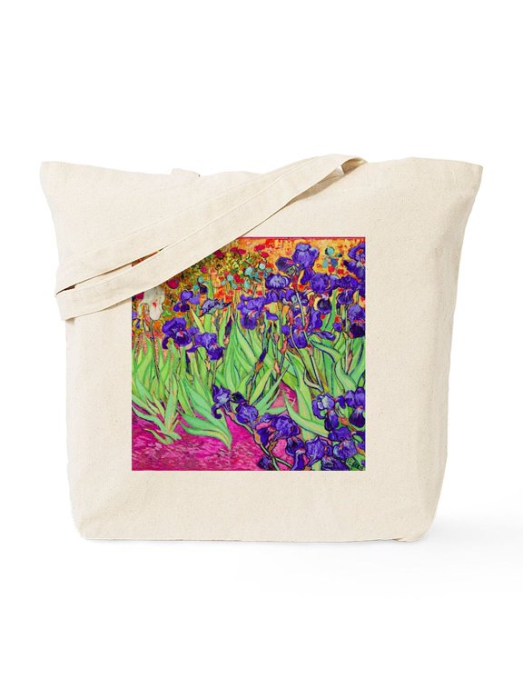 - Van Gogh Purple Iris Tote Bag - Unisex Canvas Tote Bag, Beige, 1-Piece