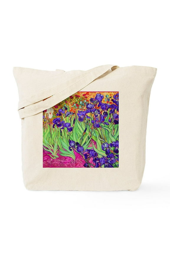 - Van Gogh Purple Iris Tote Bag - Unisex Canvas Tote Bag, Beige, 1-Piece