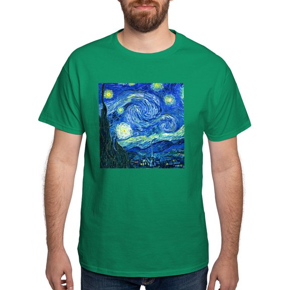 CafePress - Van Gogh Starry Night T Shirt - Men's Classic Graphic Cotton T-Shirt