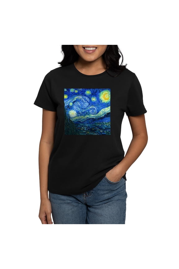 - Van Gogh Starry Night T Shirt - Women's Traditional Fit Dark T-Shirt