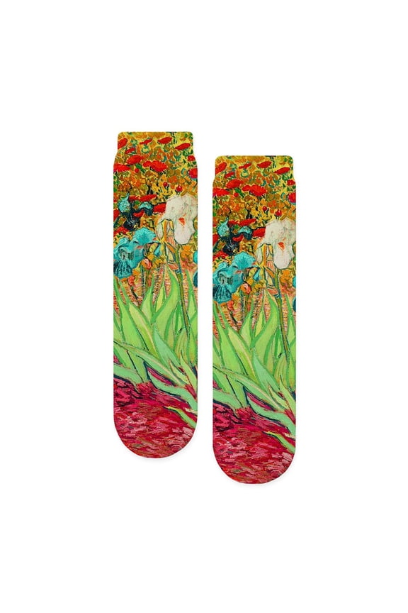 - Van Gogh Teal Irises - Unisex Novelty Printed Crew Adult Socks