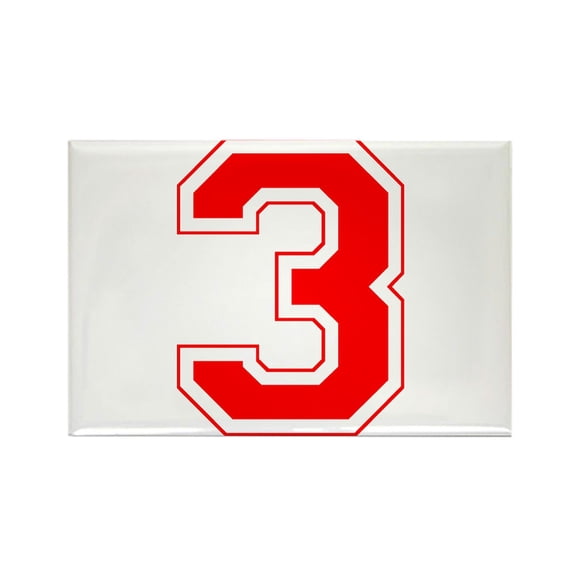 CafePress - Varsity Font Number 3 Red - Rectangle Magnet, 2"x3" Refrigerator Magnet