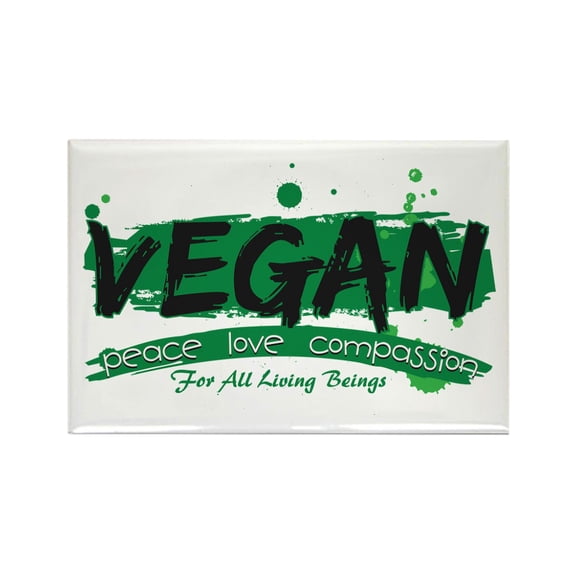 CafePress - Vegan Peace Love Compassion - Rectangle Magnet, 2"x3" Refrigerator Magnet
